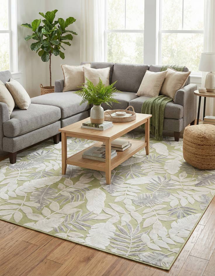 Detail image of  9' 9 x 12'  Washable Botanical Indoor / Outdoor Rug