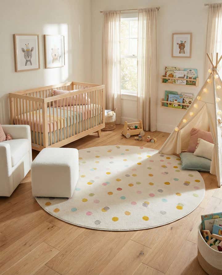 7' 10 x 7' 10 Polka Dot Whimsy Kids Round Rug