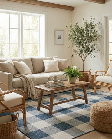  7' 10 x 7' 10  Easy-Clean Checkered Indoor / Outdoor Square Rug