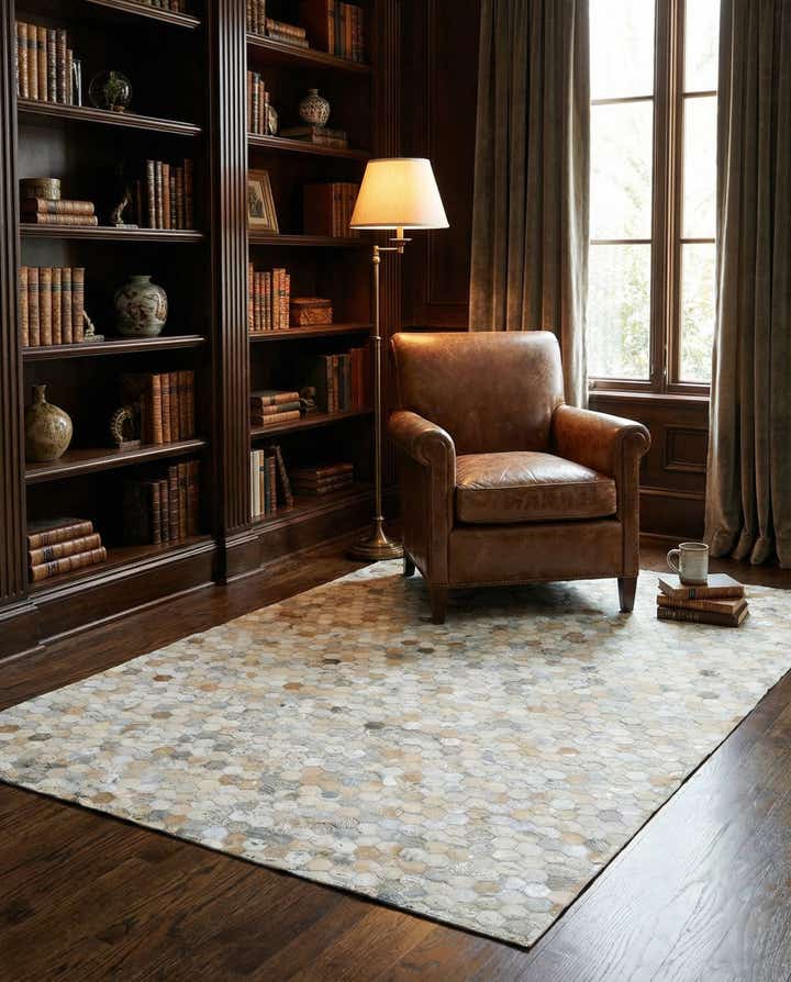 5' 2 x 7' 10 Cowhide Leather Rug