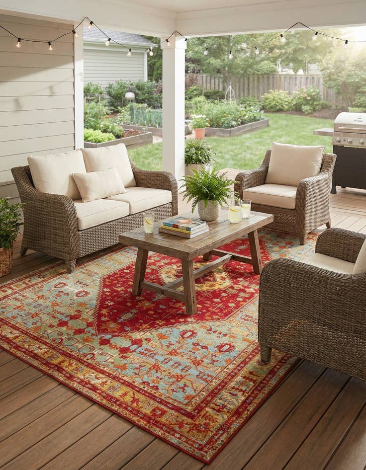 Detail image of 10' x 13'  Washable Traditional Indoor / Outdoor Rug