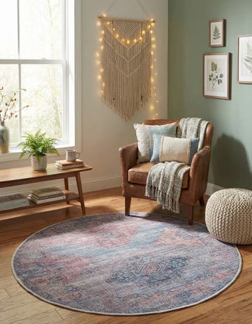 Antique Blue Washable Sisu Round Rug