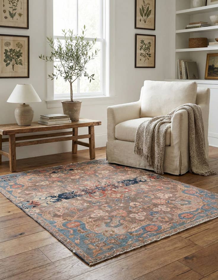 Detail image of  4' x 5' 6  Hand Knotted Ultra Vintage Persian Wool Rug