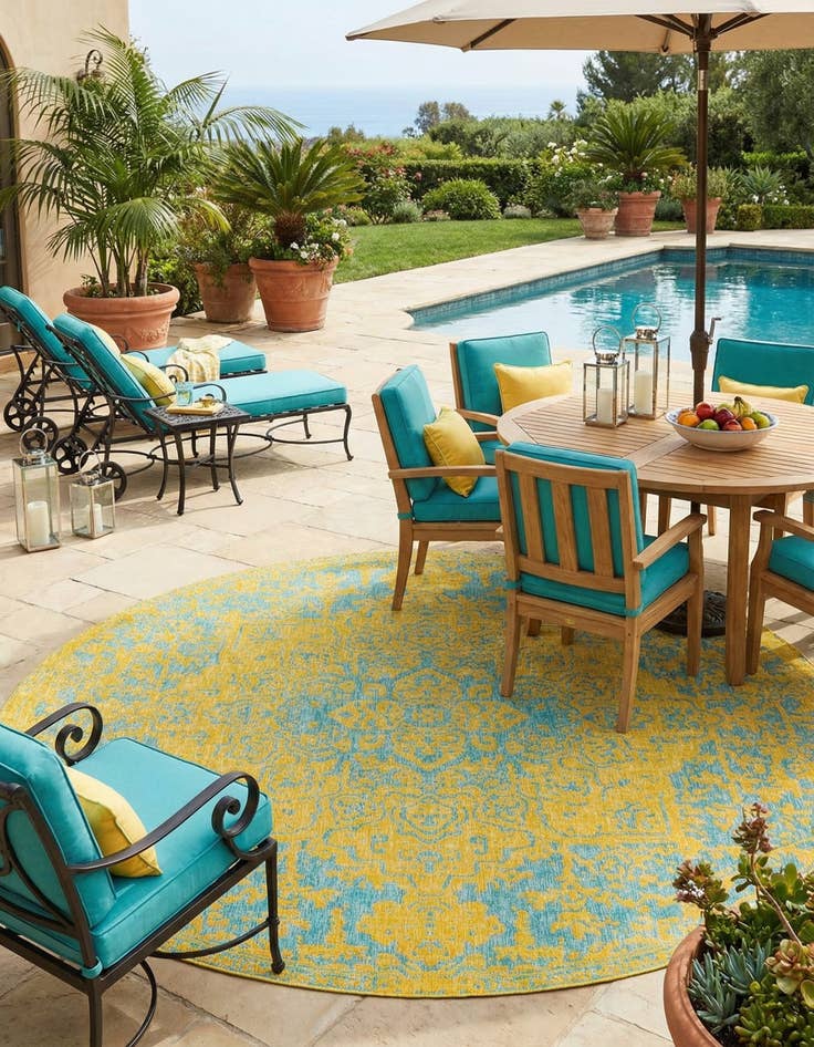 Detail image of 13' x 13'  Washable Jill Zarin Dubai Indoor / Outdoor Round Rug