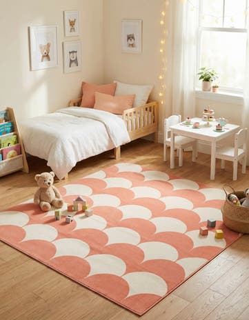 Soft Coral Pink Whimsy Kids Square Rug