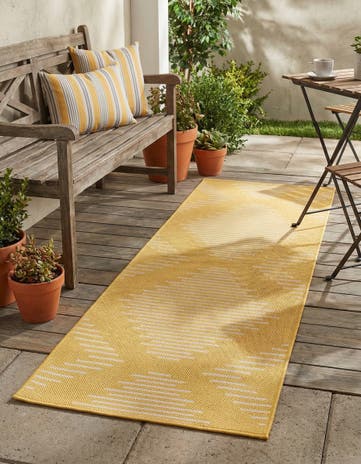 Yellow Easy-Clean Modern Indoor / Outdoor Runner Rug