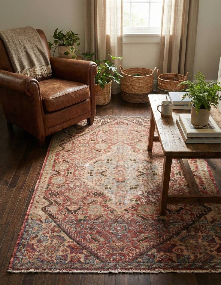 Detail image of 3' 4 x 4' 9  Hand Knotted Ultra Vintage Persian Wool Rug