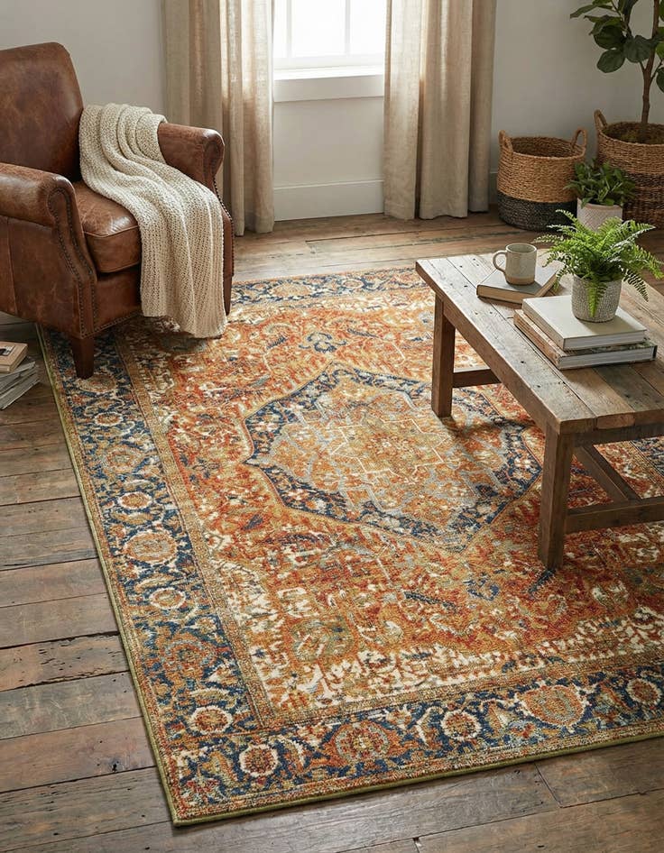 Detail image of 4' x 6'  Washable Traditional Indoor / Outdoor Rug