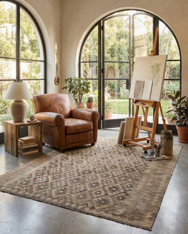 7' x 9' 9 Hand Woven Kilim Maymana Wool Rug