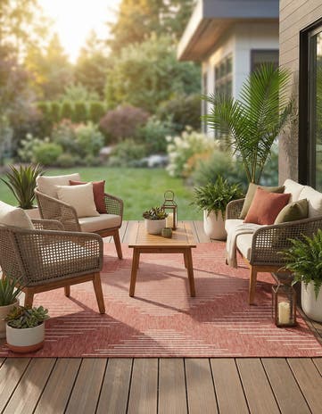 Rust Red Easy-Clean Modern Indoor / Outdoor Rug