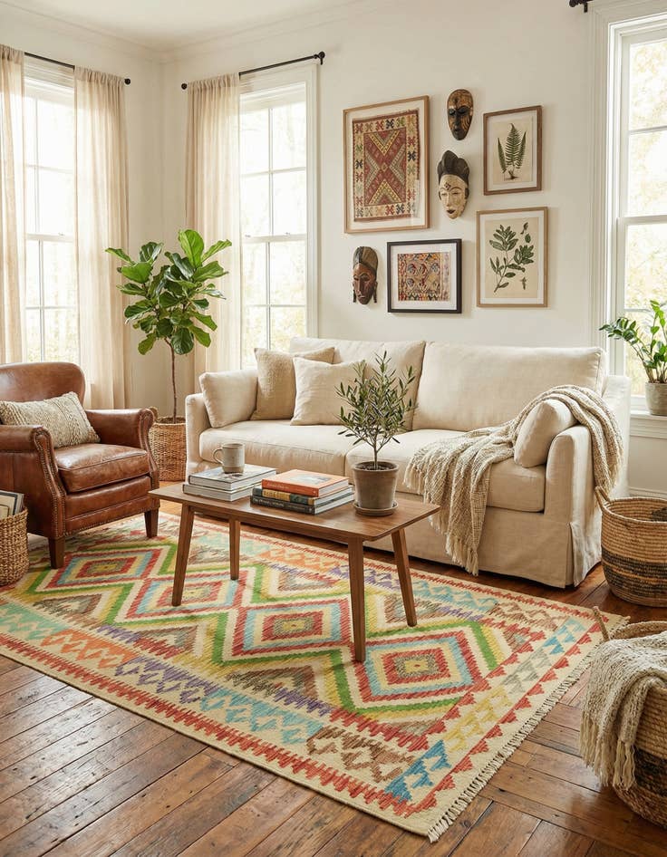 Detail image of 3' 3 x 6' 5  Hand Woven Kilim Maymana Wool Rug