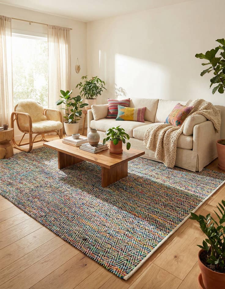 Detail image of 10' x 14' 1  Hand Woven Chindi Chevron Rug