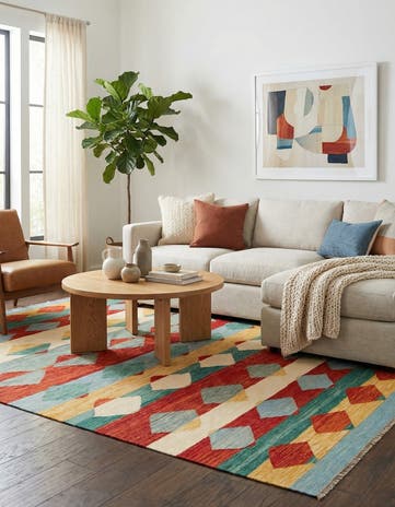 6' 7 x 9' 10 Hand Woven Kilim Modern Wool Rug