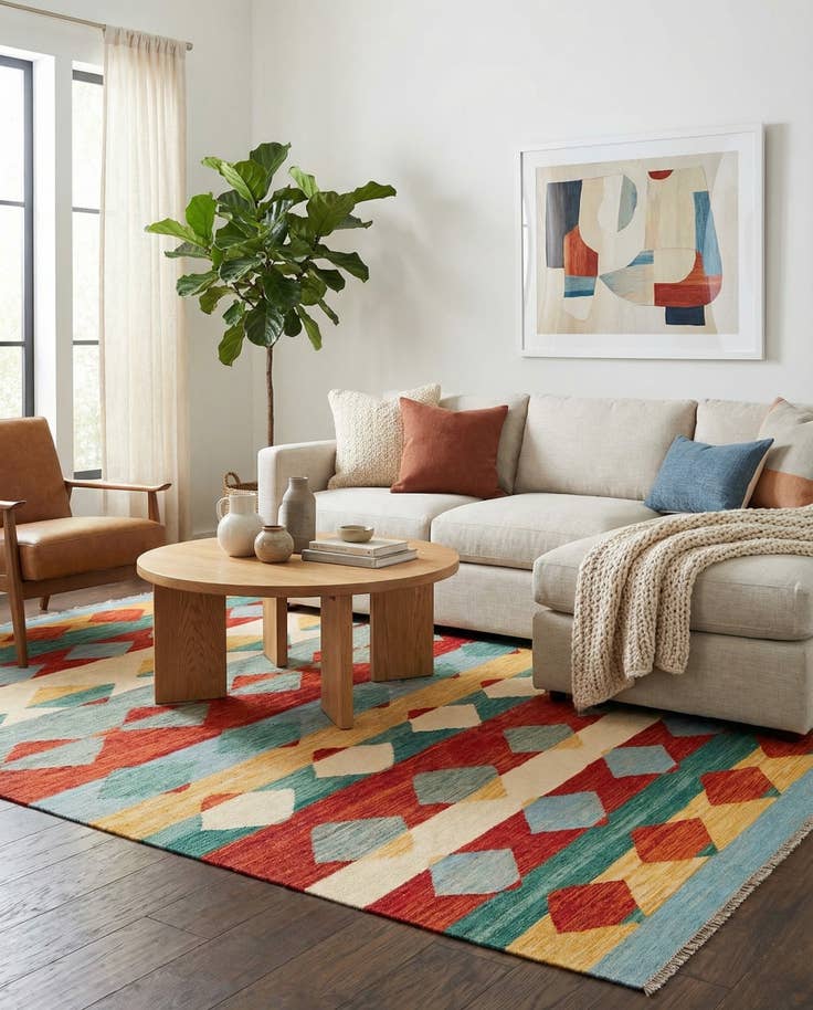 Detail image of 6' 7 x 9' 10 Hand Woven Kilim Modern Wool Rug