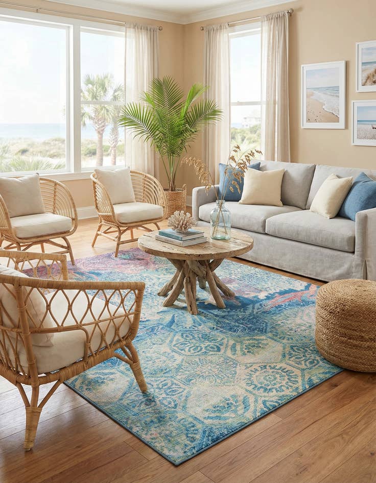 Detail image of  7' x 10'  Washable Coastal Indoor / Outdoor Rug