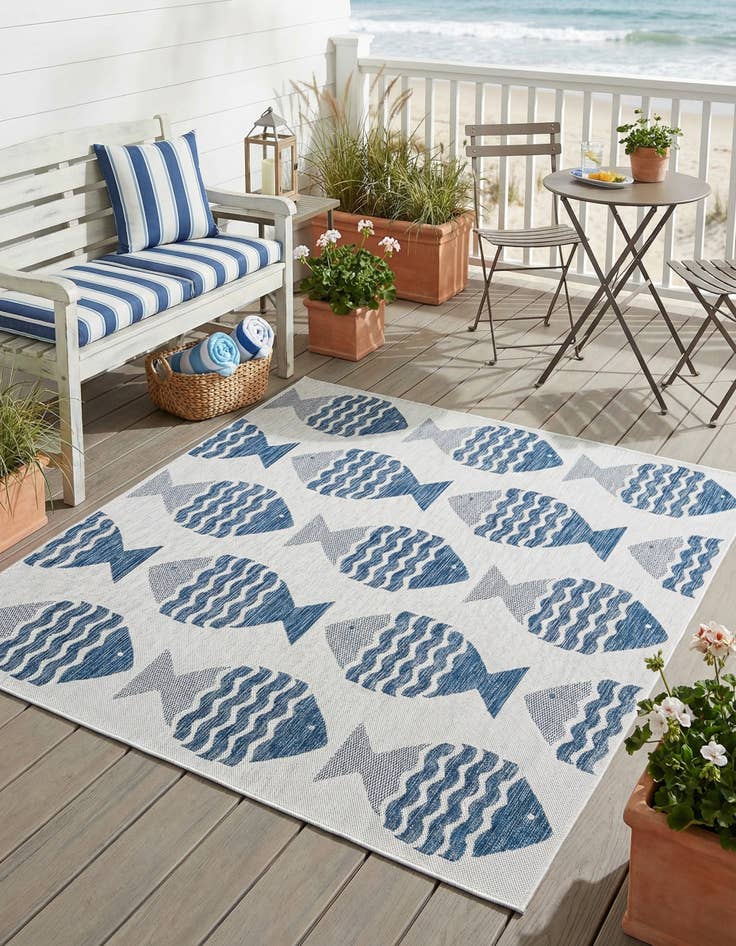 Detail image of 6' x 6'  Washable Coastal Indoor / Outdoor Square Rug