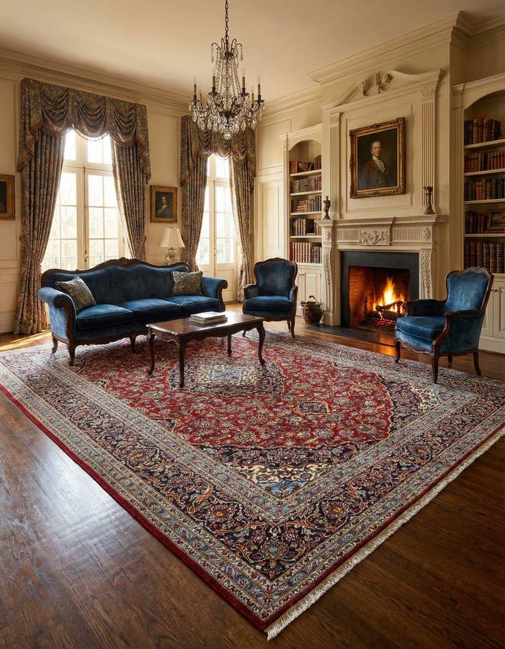 Detail image of  9' 10 x 13'  Hand Knotted Kashan Persian Wool Rug