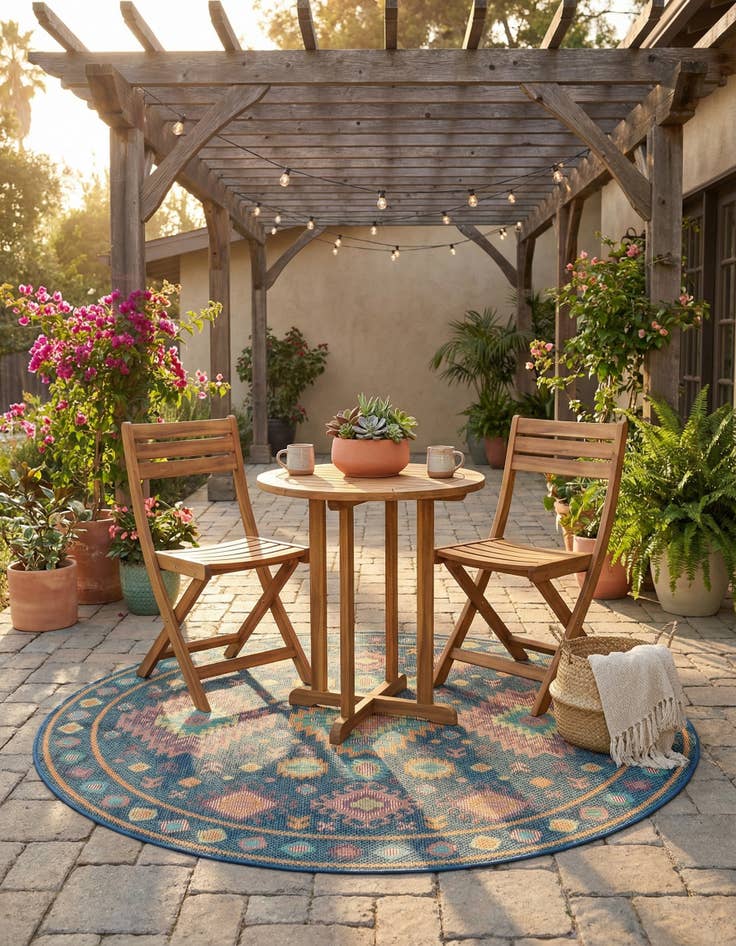 Detail image of 6' 1 x 6' 1  Washable Baja Indoor / Outdoor Round Rug