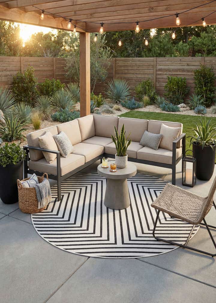 7' 10 x 7' 10 Easy-Clean Modern Indoor / Outdoor Round Rug