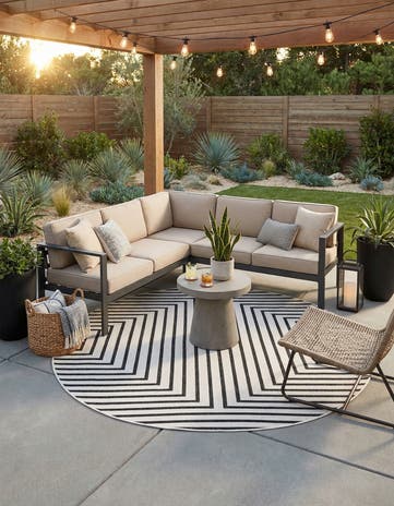 7' 10 x 7' 10 Easy-Clean Modern Indoor / Outdoor Round Rug