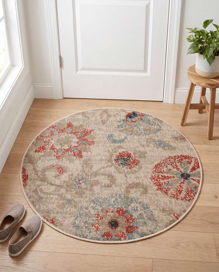 3' x 3' Easy-Clean Botanical Indoor / Outdoor Round Rug