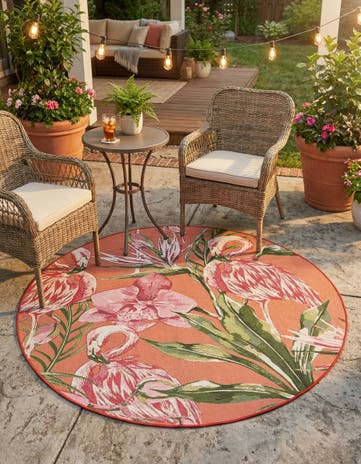 5' x 5' Easy-Clean Botanical Indoor / Outdoor Round Rug
