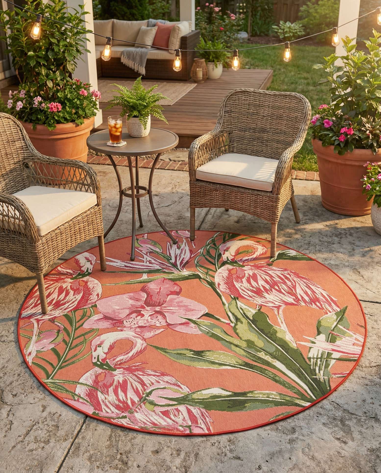 5' x 5' Easy-Clean Botanical Indoor / Outdoor Round Rug