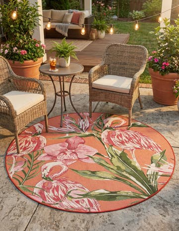 5' x 5' Easy-Clean Botanical Indoor / Outdoor Round Rug