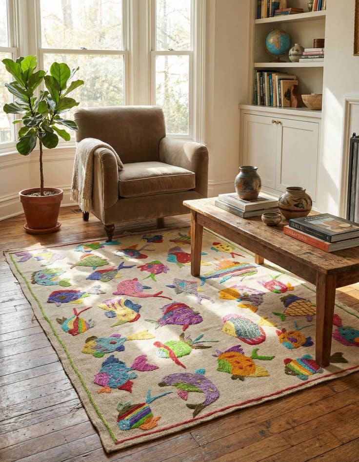 Detail image of 3' 3 x 4' 5  Hand Woven Kilim Suzani Wool Rug