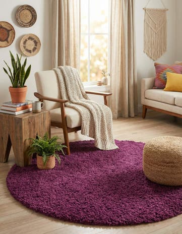 5' 3 x 5' 3 Solid Shag Round Rug
