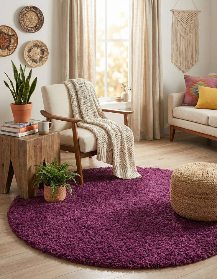 Detail image of 5' 3 x 5' 3 Solid Shag Round Rug