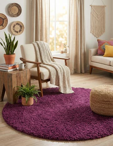 5' 3 x 5' 3 Solid Shag Round Rug