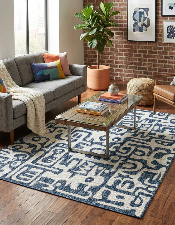 Detail image of  5' 3 x 7'  Washable Modern Indoor / Outdoor Rug