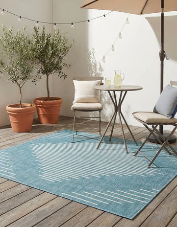 Light Aqua Easy-Clean Modern Indoor / Outdoor Square Rug