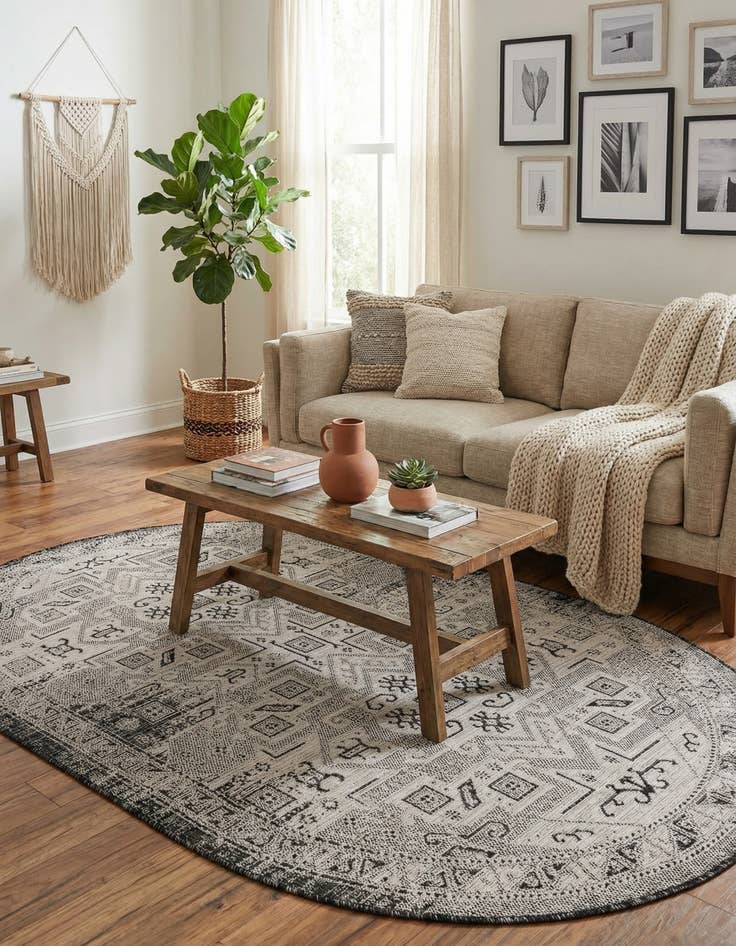 Detail image of 5' 3 x 8'  Washable Aztec Indoor / Outdoor Oval Rug