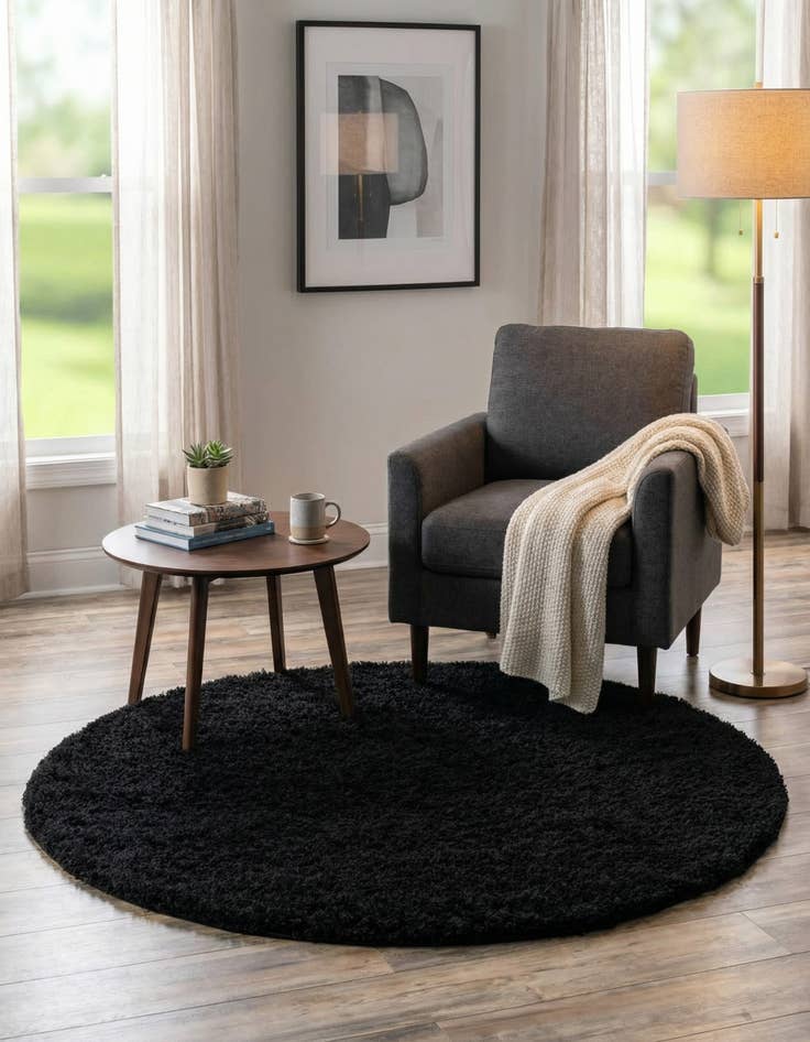 Detail image of  4' x 4' Solid Shag Round Rug