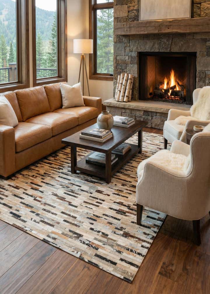 5' 1 x 8' Cowhide Leather Rug