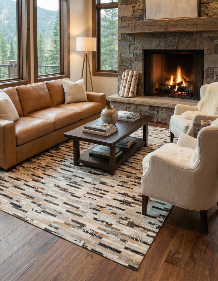 Detail image of 5' 1 x 8' Cowhide Leather Rug