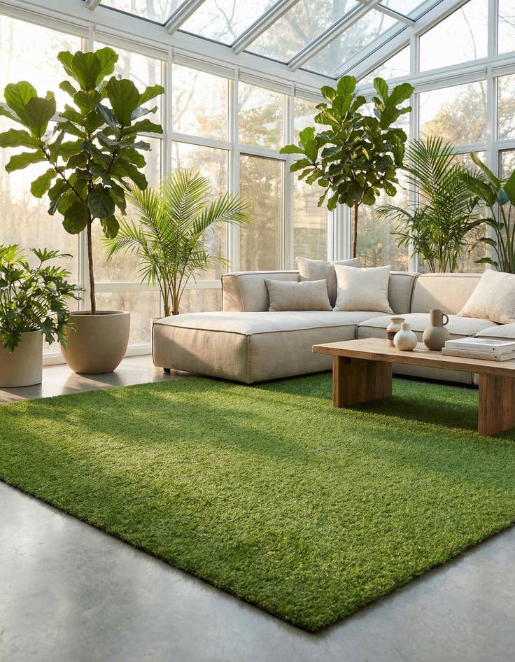 Detail image of 13' x 13'  Washable Grass Indoor / Outdoor Square Rug