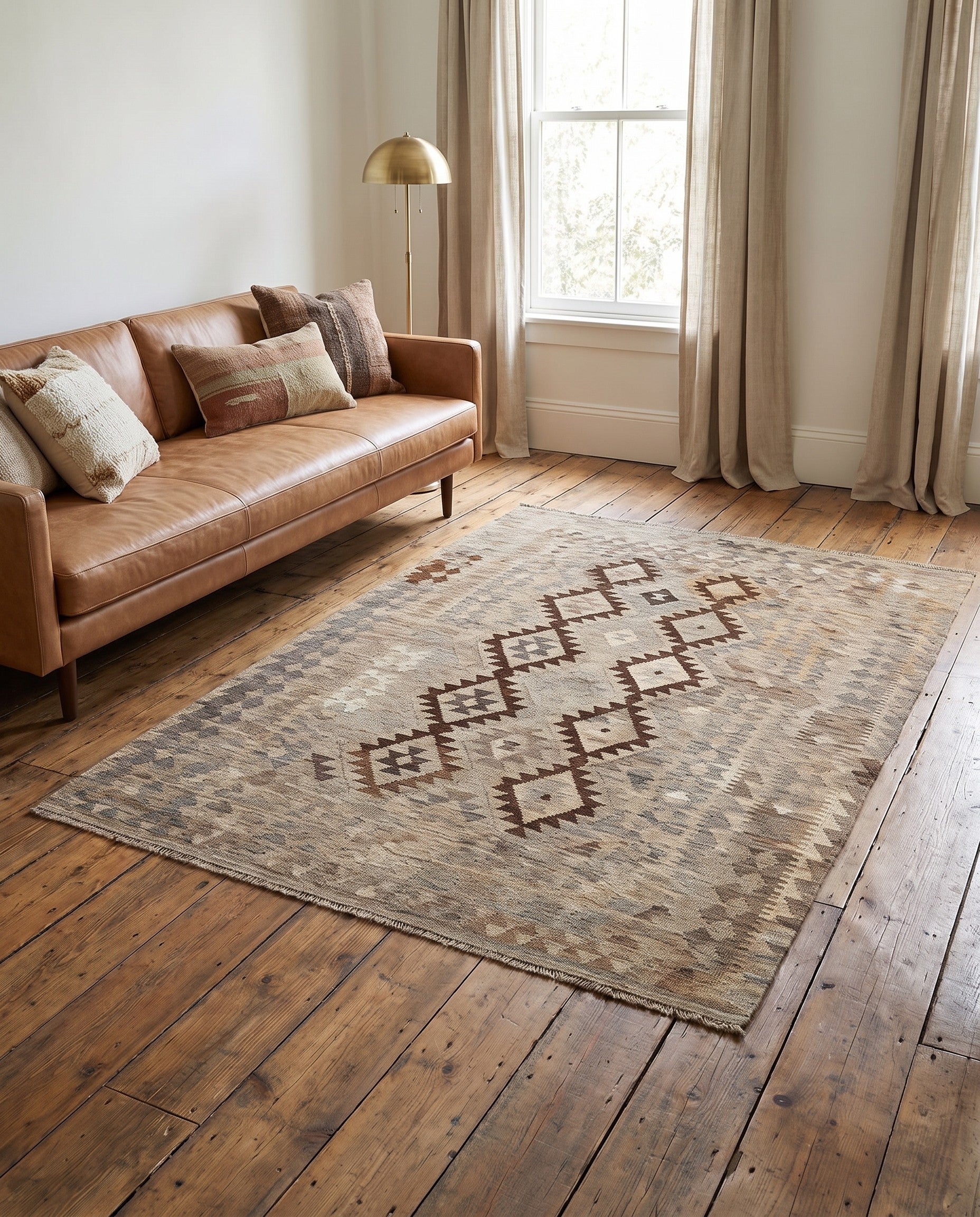4' 5 x 6' 3 Hand Woven Kilim Maymana Wool Rug