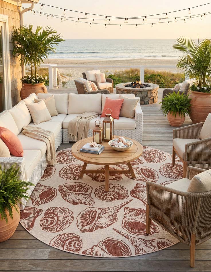 Detail image of 13' x 13'  Washable Coastal Indoor / Outdoor Round Rug