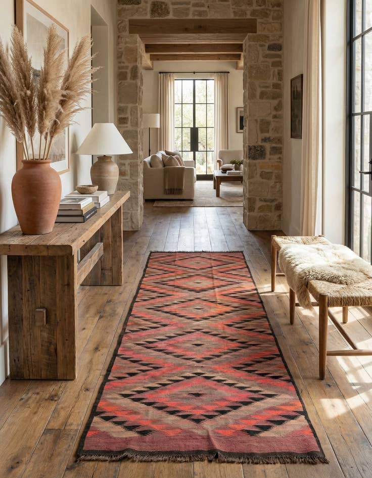 Detail image of 4' 8 x 13' 7  Hand Woven Kilim Fars Wool Runner Rug