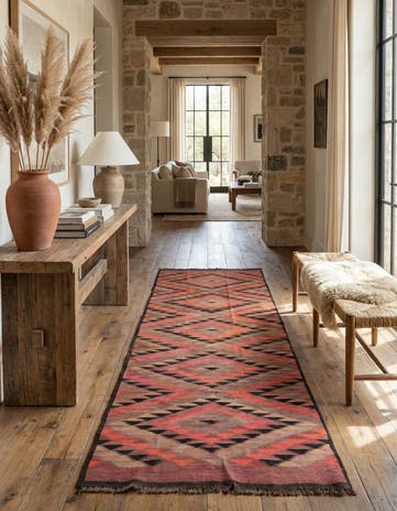 4' 8 x 13' 7 Hand Woven Kilim Fars Wool Runner Rug
