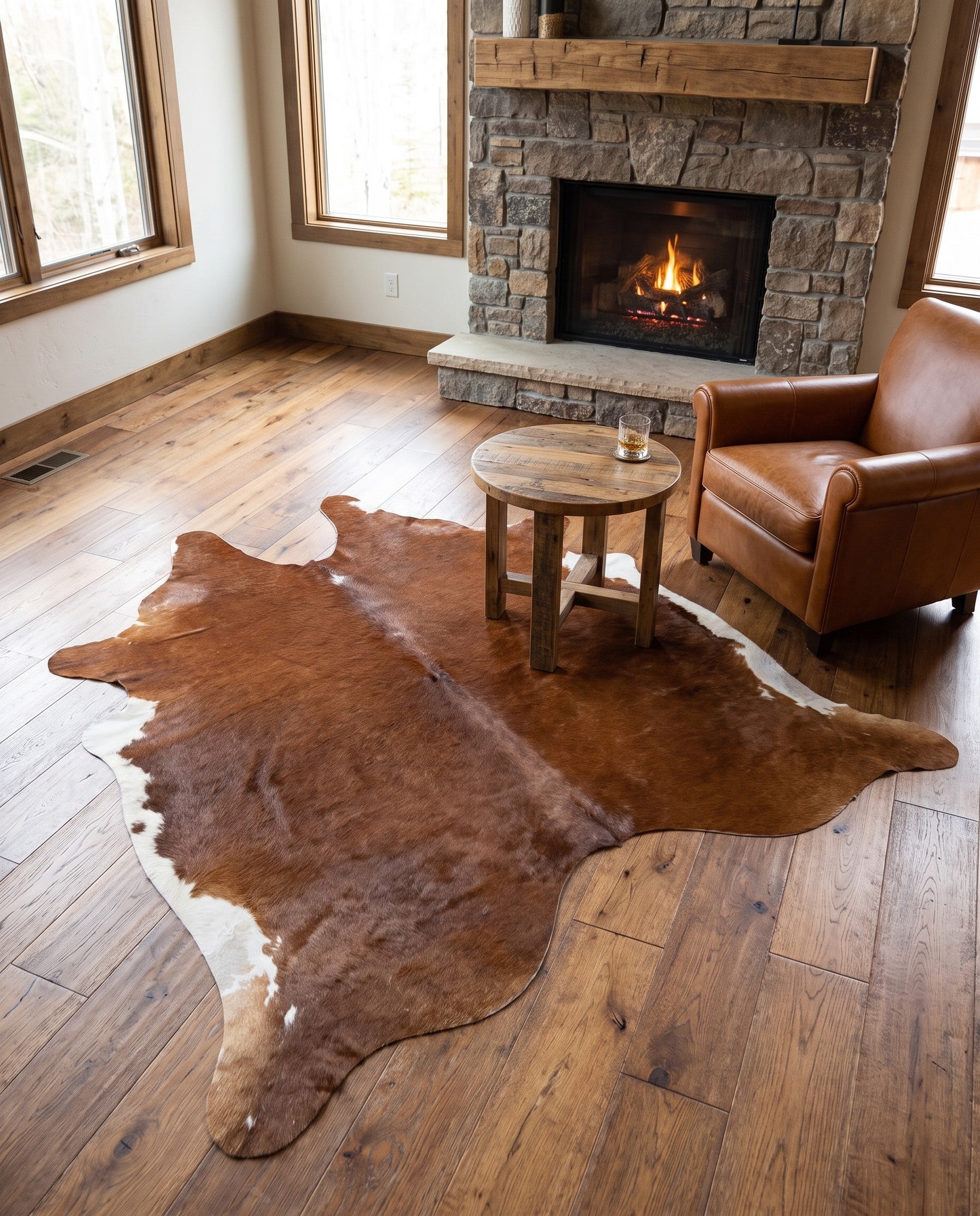 5' 5 x 5' 5 Cowhide Leather Square Rug