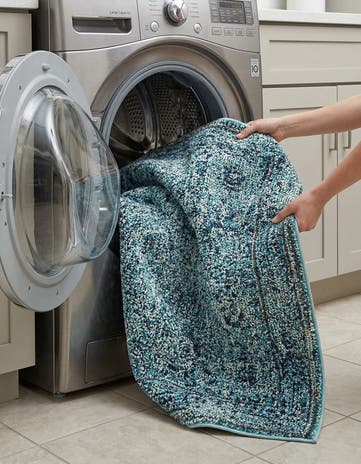 Light Blue Washable Fleur Rug