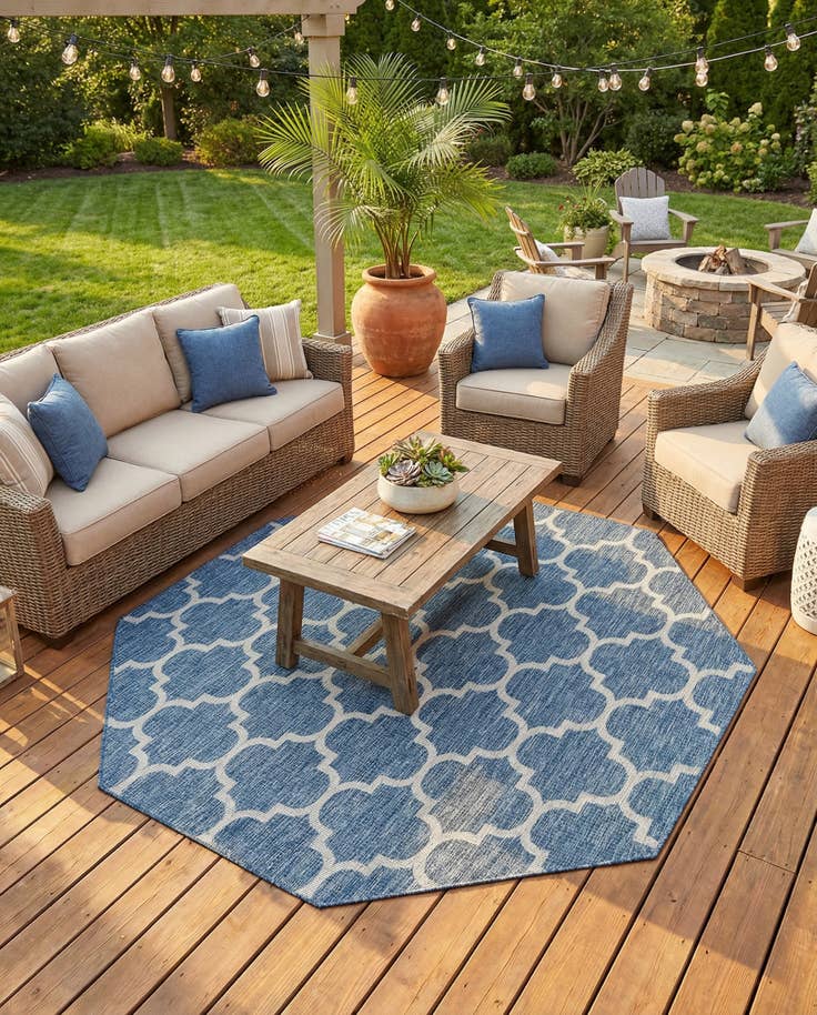 Detail image of 7' 10 x 7' 10 Easy-Clean Lattice Indoor / Outdoor Octagon Rug