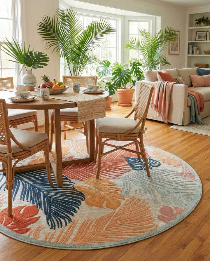 8' 2 x 8' 2 Easy-Clean Botanical Indoor / Outdoor Round Rug