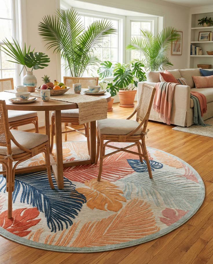 Detail image of 8' 2 x 8' 2 Easy-Clean Botanical Indoor / Outdoor Round Rug