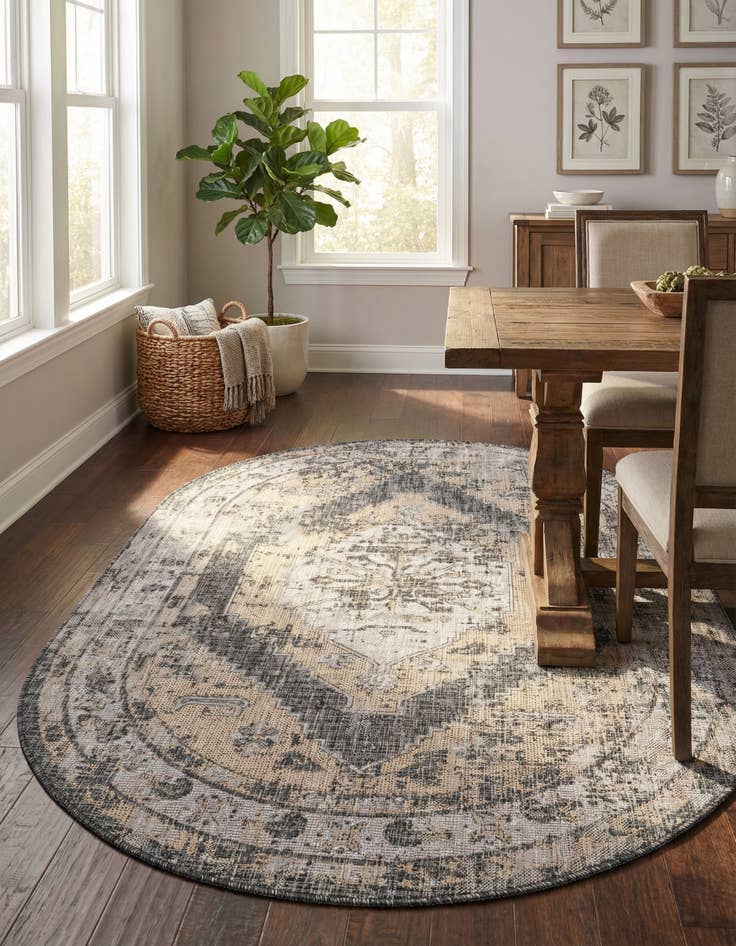 Detail image of 5' 3 x 8' Easy-Clean Traditional Indoor / Outdoor Oval Rug