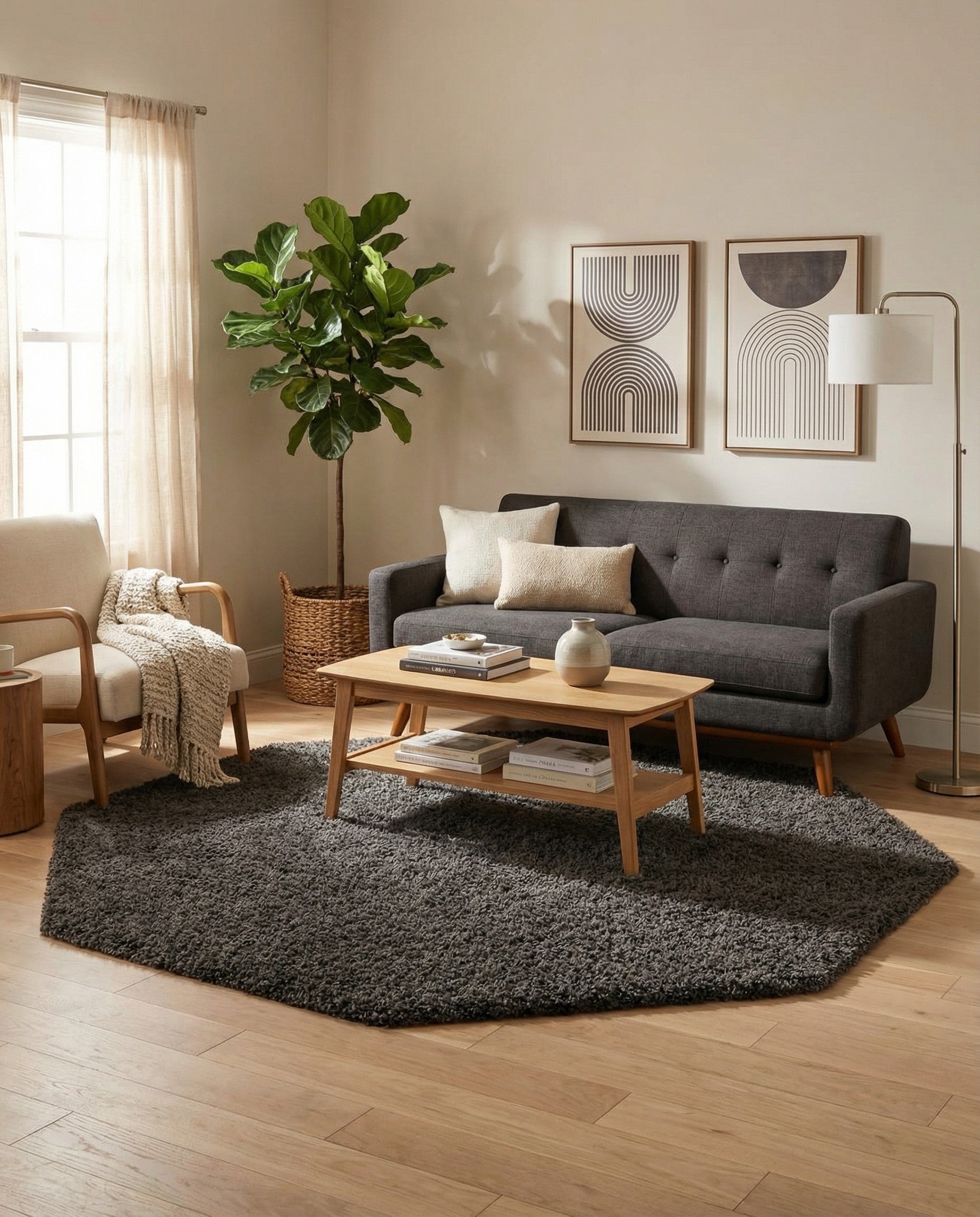  7' 10 x 7' 10 Solid Shag Octagon Rug